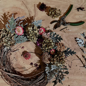 winter wreath with dried flowers
